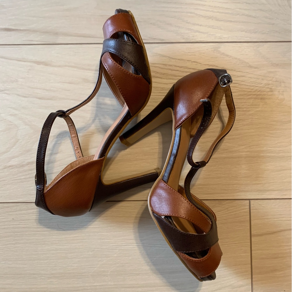 Brown Two-Tone Strappy Heels